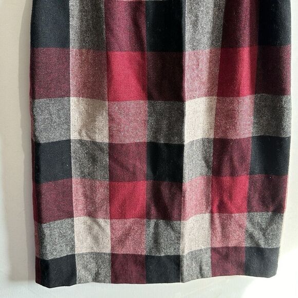 Vintage Black Red Tartan Wool Long Calf Length Midi Pencil Skirt W31" L30" 14 - Picture 3 of 7